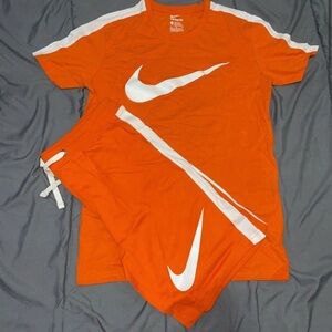 Nike Orange and White Swoosh Tee & Shorts Set
